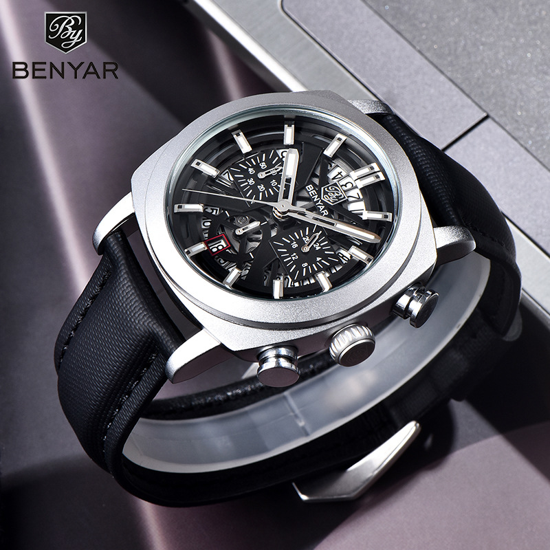 Benyabenyar reloj de hombre seis agujas multifuncional reloj de cuarzo calendario impermeable moda reloj de negocios BY5205