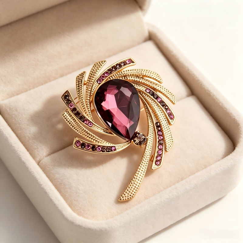 New green rotating crystal corsage European and American temperament light luxury Joker sweater brooch anti-light pin wholesale