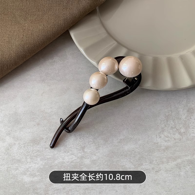 跨境爆款花朵一字珍珠发夹女后脑勺盘发抓夹扭扭夹子头饰发卡批发|undefined