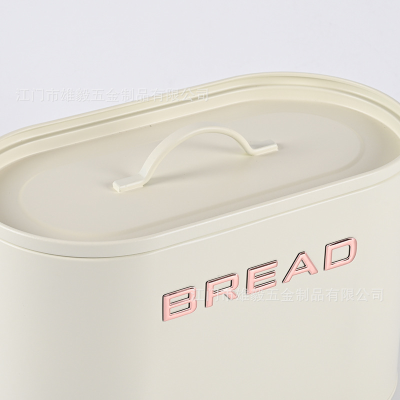 Caja de pan metálica ovalada blanca, estilo retro, con tapa, ideal para almacenamiento de alimentos o panadería