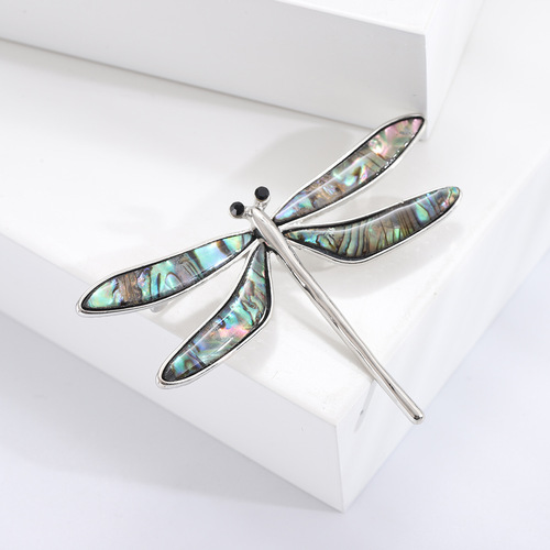 Literary retro dragonfly brooch alloy emerald shell pin suit coat coat pin buckle
