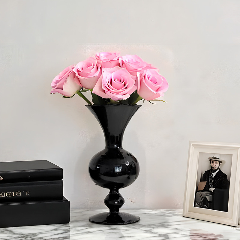 Minimalist Black Whistle Glass Vase Trendy High-End Vintage Decorative Vase for Living Room and Dining Room Retro Flower Arrangement Ornament Minimalist Black Whistle Glass Vase Trendy High-End Vintage Decorative Vase for Living Room and Dining Room Retro Flower Arrangement Ornament