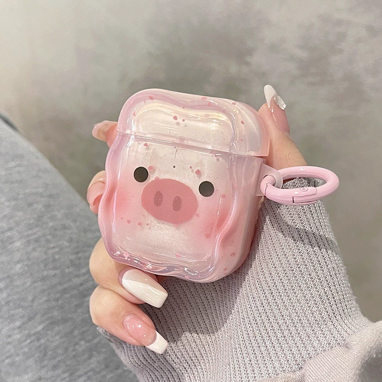 Защитный чехол (Apple AirPods 1/2/3/Pro/Pro2/4) с милой свинкой, розовый силиконовый