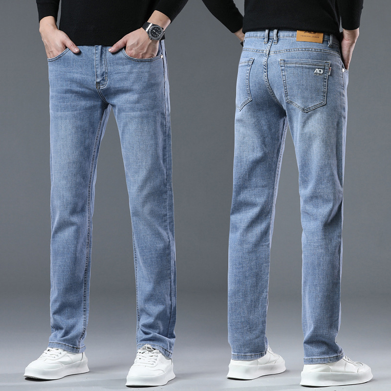Summer Thin Light-Colored Jeans 2025 New Men's Casual Long Pants Slim Straight Stretch Boys' Pants