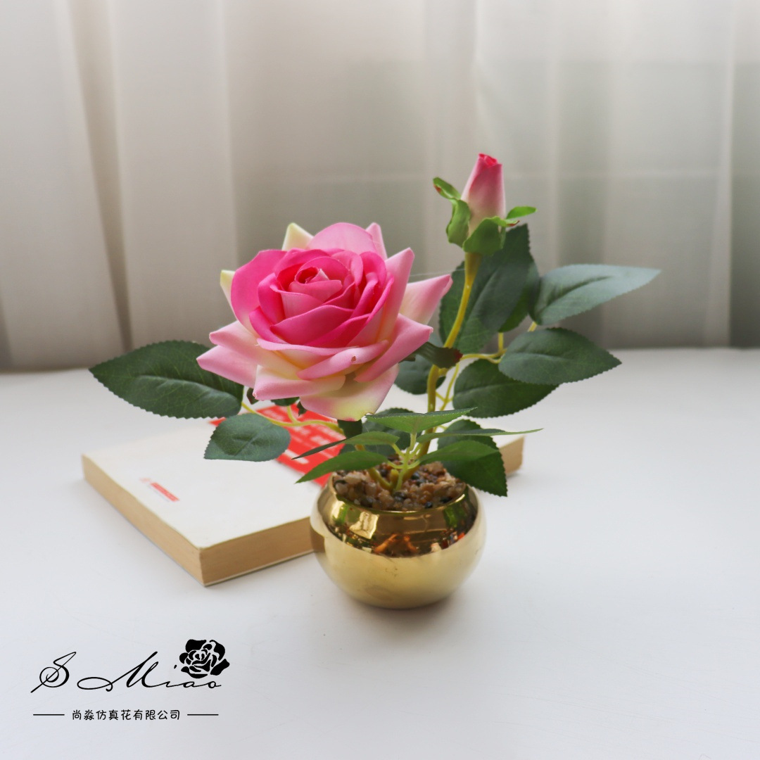 Flores falsas de alta calidad europea rosa bonsai flor de moda decoración creativa plantación verde artificial simulación maceta image 11