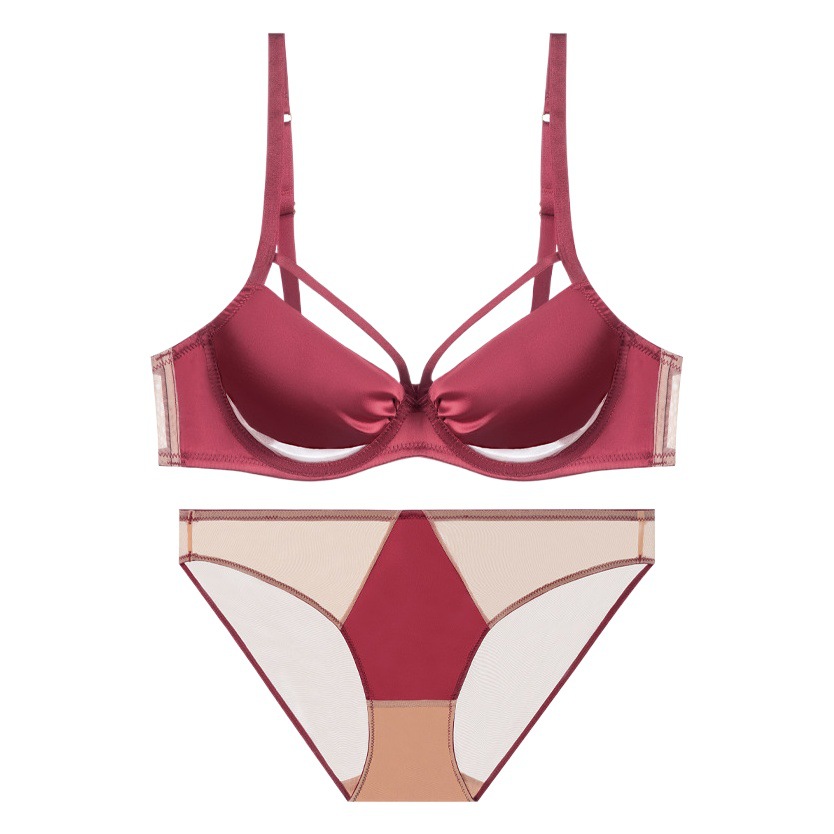 Conjunto de ropa interior roja del año natal, pecho grande, mujer pura, sujetador delgado, pecho pequeño sexy, sujetador de boda sin costuras