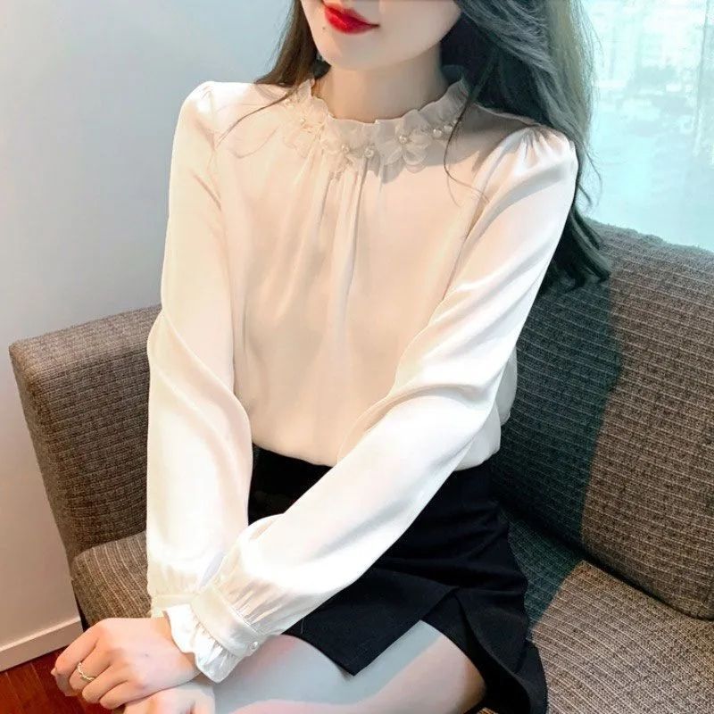 2025新款长袖内搭雪纺衫领春秋季女衬衫别致打底衫法式显瘦|undefined