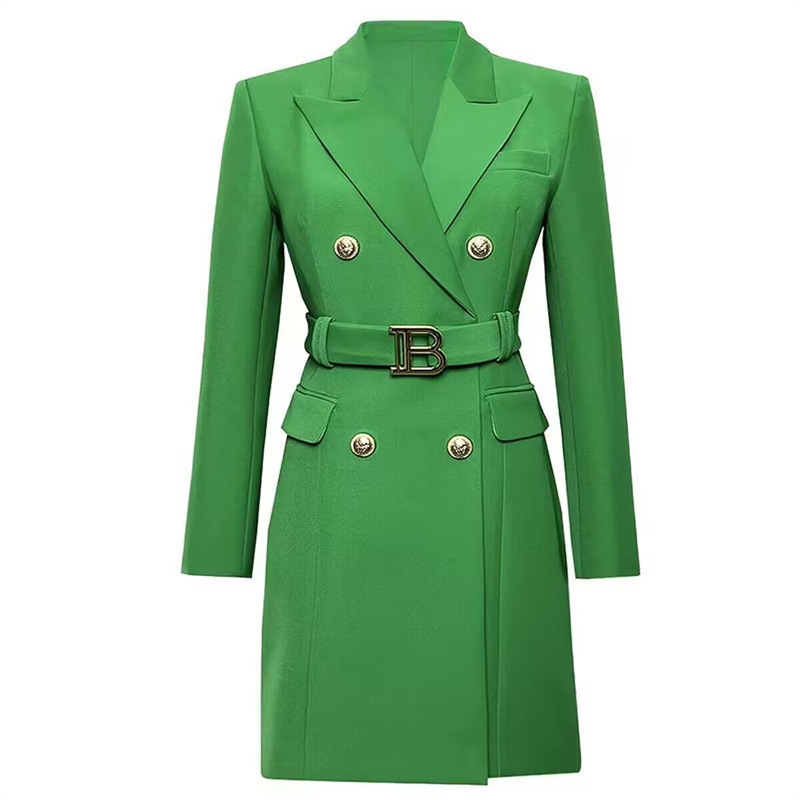 2026 Spring and Autumn New Fashion High-end Solid Color Belted Long-sleeve Slim-fit Elegant Commuting Women's Suit Dress In Stock