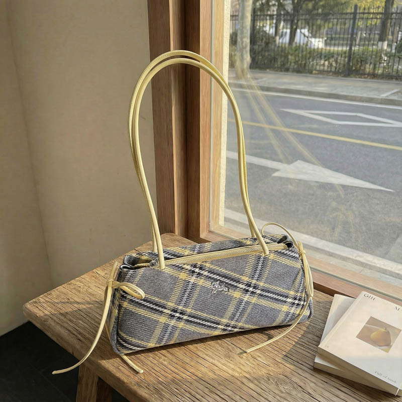Korean Niche Plaid Canvas Baguette Bag For Women 2026 Spring New Trendy Versatile Commuter Shoulder Underarm Bag - Thumbnail 6
