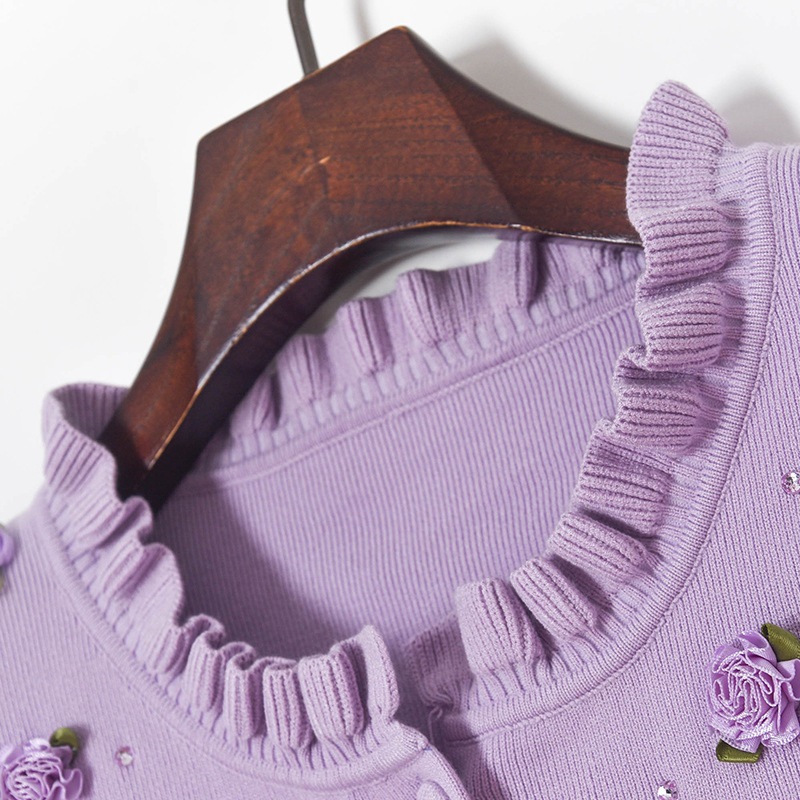 Women's Clothing Flower Diamond Ruffle Knit Cardigan + Suspender Dress Women's Set_voghion.com