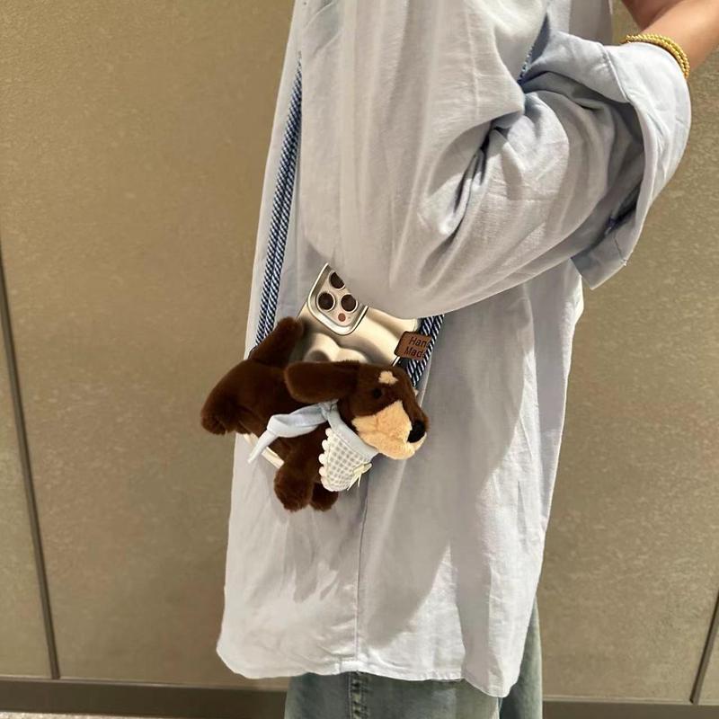 かわいい漫画ダックスフント犬携帯電話バッククリップクロスボディチェーンぬいぐるみ電話ストラップアクセサリー|undefined