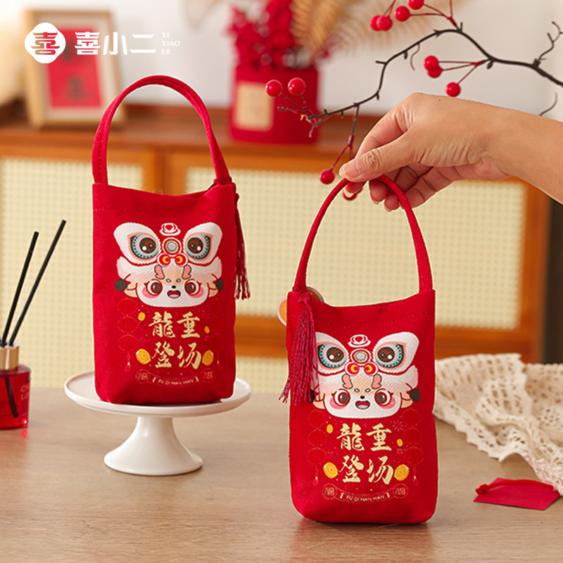 新款寶寶滿月周歲喜糖袋糖果袋中式手提喜糖盒生日禮品袋絨布袋子