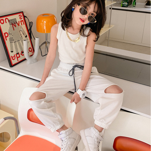 2024 summer explosive children's clothing children's short-sleeved suit girls Korean style trendy children's clothing T-shirt Q cotton children's suit