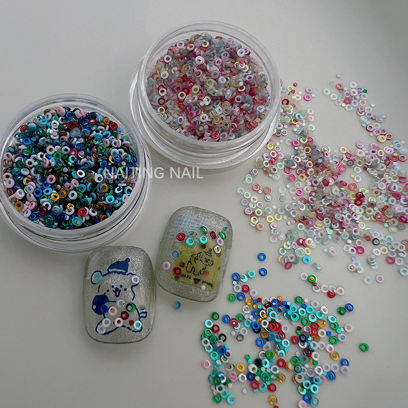 Cute Ins Sequin Polka Dot Nail Decoration Mini 1.2mm Color Plated Transparent Bubble Ring Embellished Nail Decoration Piece