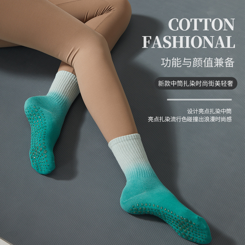 Nuevos calcetines de Pilates tie-dye, calcetines largos de yoga antideslizantes de longitud media, venta al por mayor para mujeres profesionales, deportes de algodón para primavera y verano, fitness