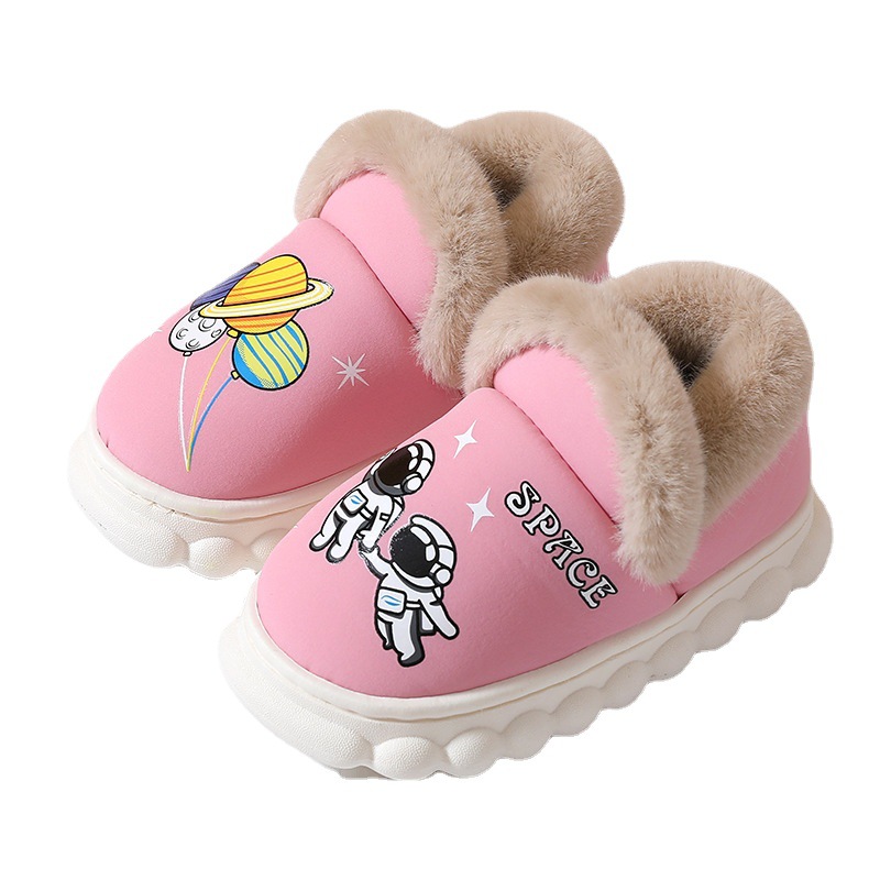 2023 New Winter Children's Cotton Shoes Boys Astronaut Rainproof Cloth Cartoon Thick Sole Big Children's Bag Root Baby Cotton Shoes