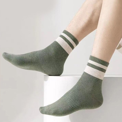Zhuji Men's Mid-Calf Socks Summer Striped Cotton Socks Anti-Odor Sports Socks Trendy Winter Long Socks for Students