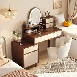 复古风梳妆台小户型床头柜一体2025新款新中式卧室化妆镜子电脑桌