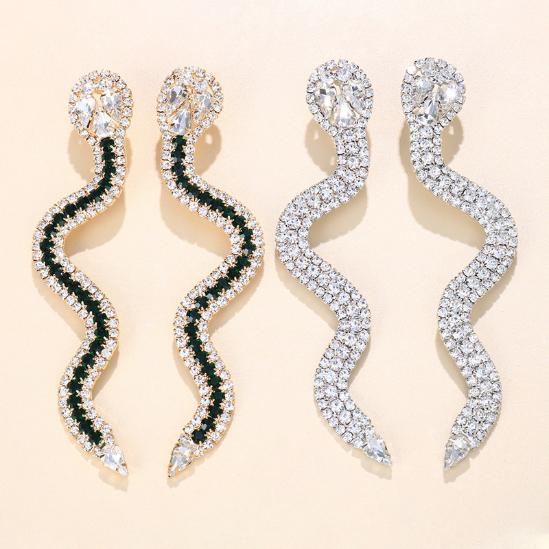 Daily Occasion Rhinestone, Metal Material Fashion Geometric Snake Rhinestone Metal Earrings