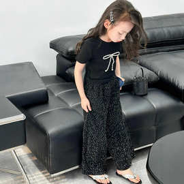 20252新款女童烫钻工艺夏季中大女童韩版小孩阔腿裤闲裤长裤子