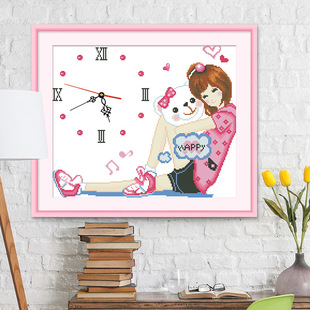 Factory direct selling a generation of hair cross stitch clock small cartoon cute student handmade restaurant clock simple line