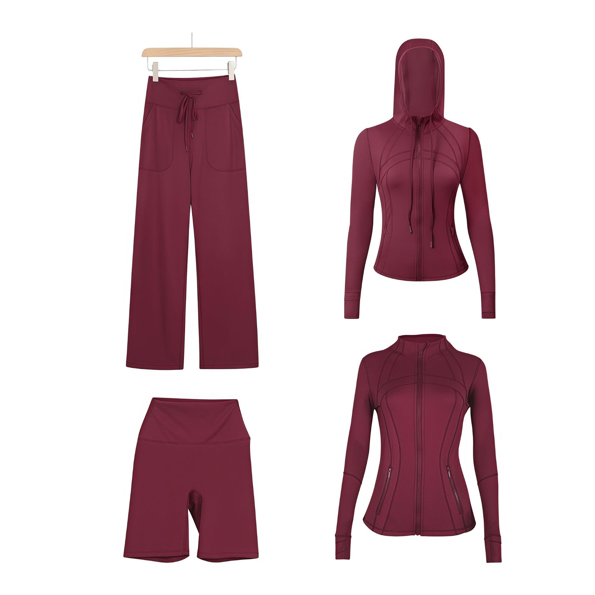 Women's Clothing Women's Slim Fit Sports Jacket Hooded Jacket Straight Leg Pants Five Piece Set Sportswear For Formal & Casual_ecoleips.com