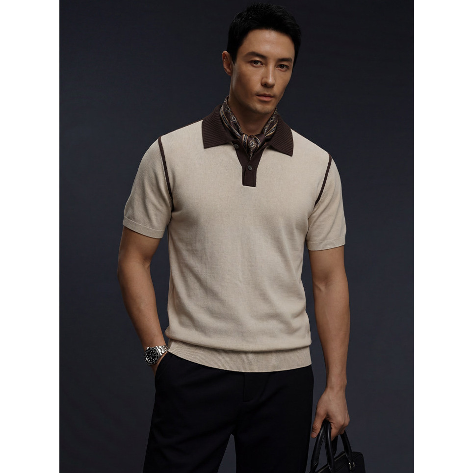 Polo camiseta de punto camiseta de manga corta camiseta de hombre paul línea tridimensional viejo qianfeng verano fábrica transfronteriza al por mayor