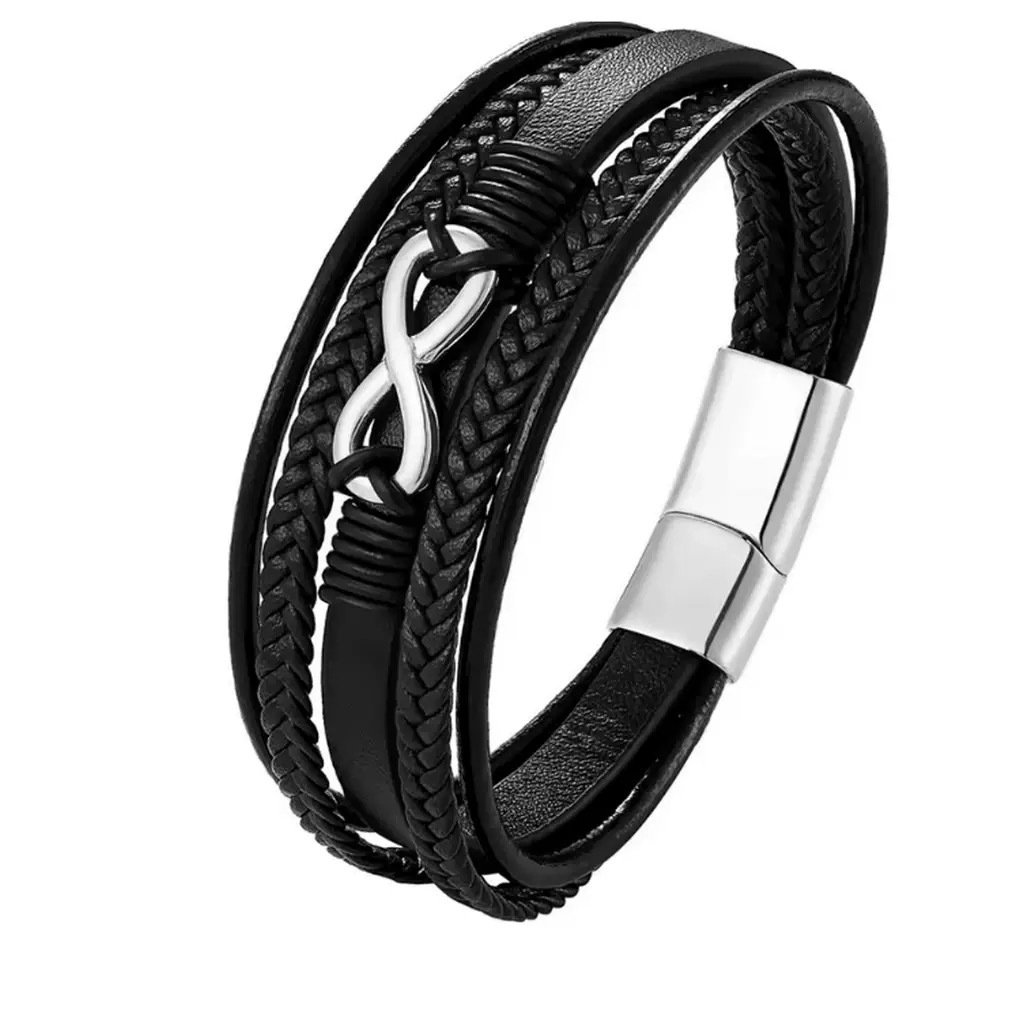 Pulsera de cuero tejida multicapa transfronteriza europea y americana Pulsera de cuero ilimitada de 8 caracteres de alta gama Pulsera retro tejida para hombre Magnético