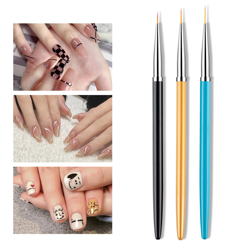 厂家直供 3支装美甲拉线笔彩绘绘画笔金属笔杆拉线勾花法式画花笔