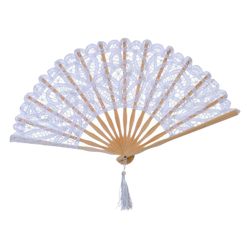 Hay 21CM 27CM ventilador plegable de corte retro bambú y madera de encaje ventilador plegable de boda blanca de alta calidad