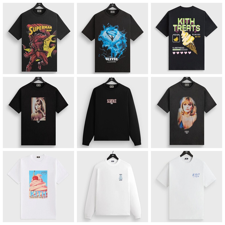 26 New Kith American Retro Short-Sleeved Letter-Printed Pure Cotton Loose Round-Neck Collection Short-Sleeved Casual Sweatshirt T-Shirt