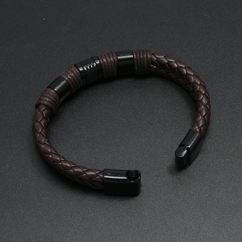 fashion simple woven black magnet buckle leather bracelet wholesale