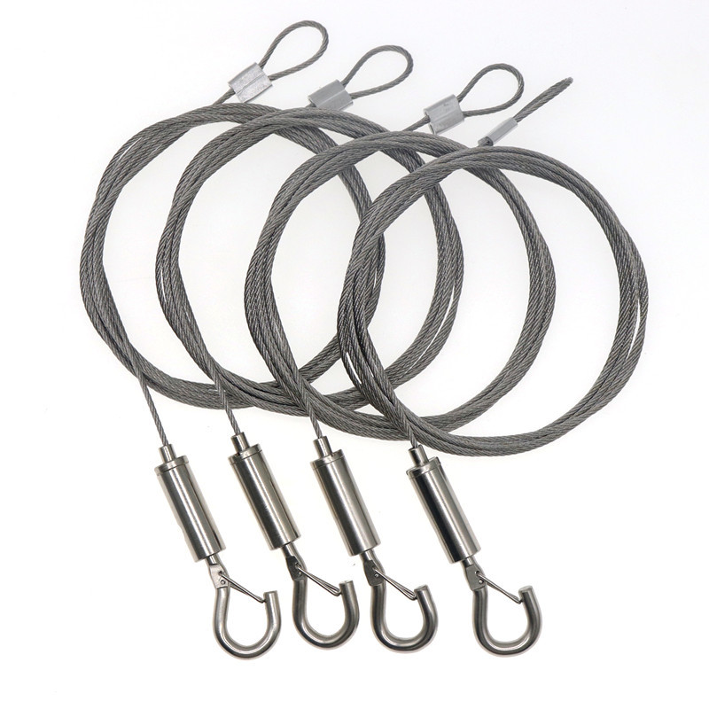 Cuerda de alambre de acero con gancho de seguridad dispositivo de bloqueo ajustable 2 m de largo gancho de seguridad de acero inoxidable accesorios de hardware cuerda de seguridad
