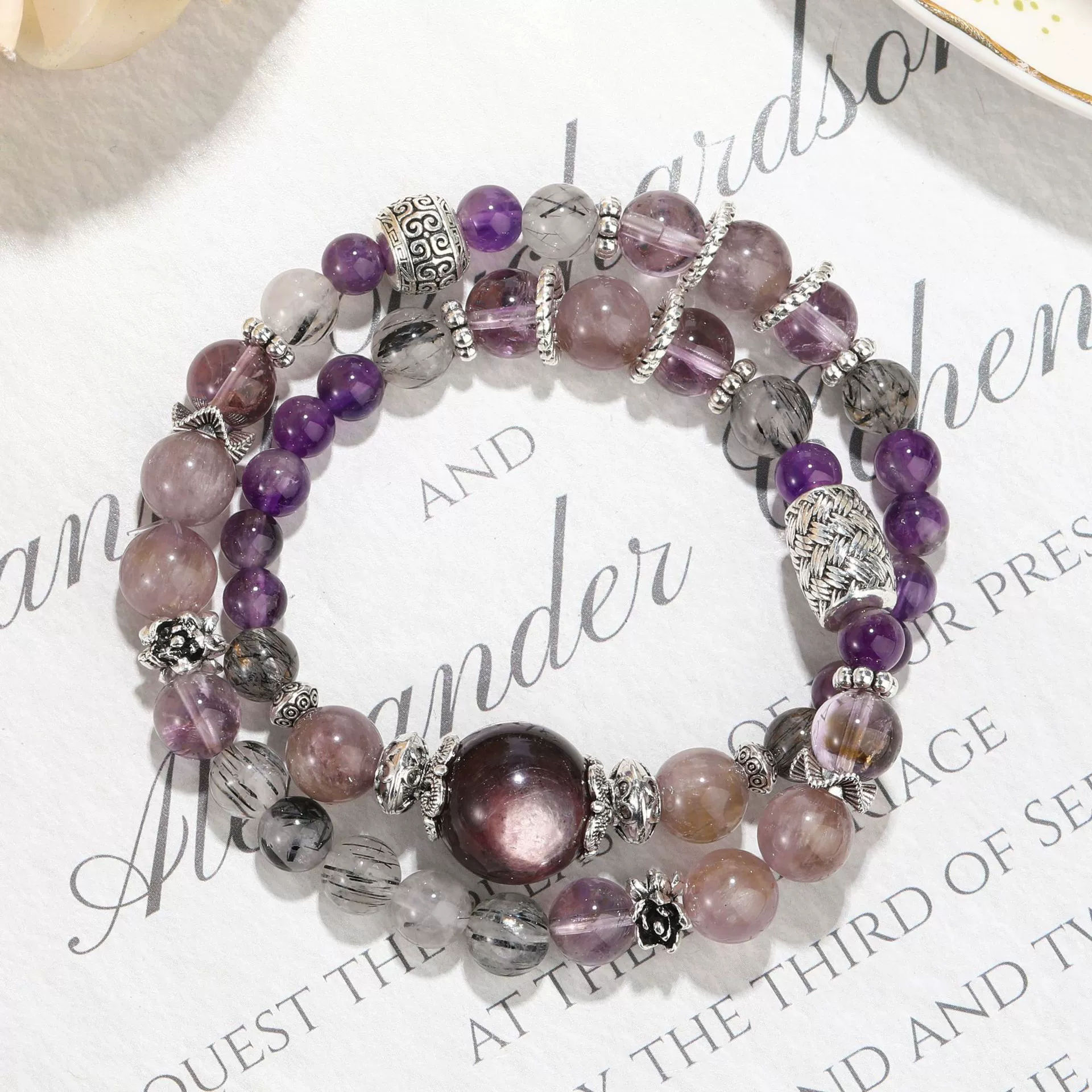 [Мс Инь] Натуральный черный кристалл волос фиолетовый азей фиолетовый аврора фиолетовый литий слюда кристалл оригинальный дизайн