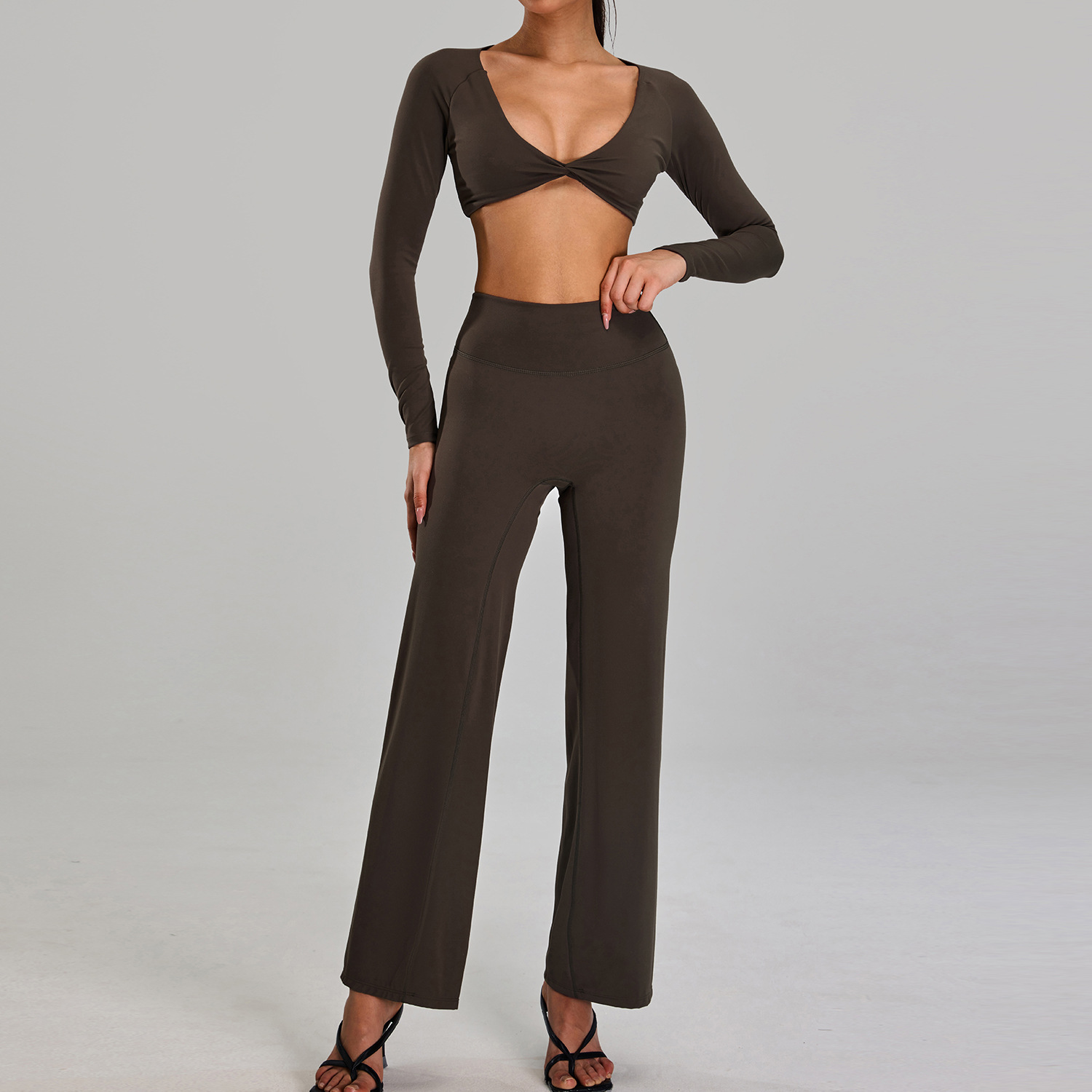 Traje deportivo de alta intensidad europeo y americano, correr al aire libre, ropa de fitness desnuda, cintura alta delgada, ropa de yoga de cinco piezas