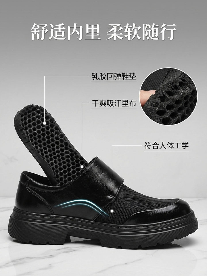 Giày lười nam da thật phối lưới thoáng khí, đế dày 3 cm chống trượt, gót thấp — Màu cà phê, màu đen chi tiết 16