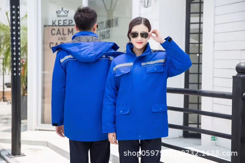 Invierno calentamiento reflectante ropa de trabajo de algodón ropa de algodón media y larga ropa de trabajo de protección contra el frío ropa de trabajo chaqueta de algodón mayorista