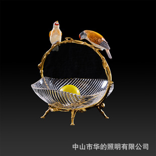 Brass Bird Basket Fruit Plate Living Room Dining Room Crafts Ornaments European Style Creative Luxury Coffee Table Soft Decoration