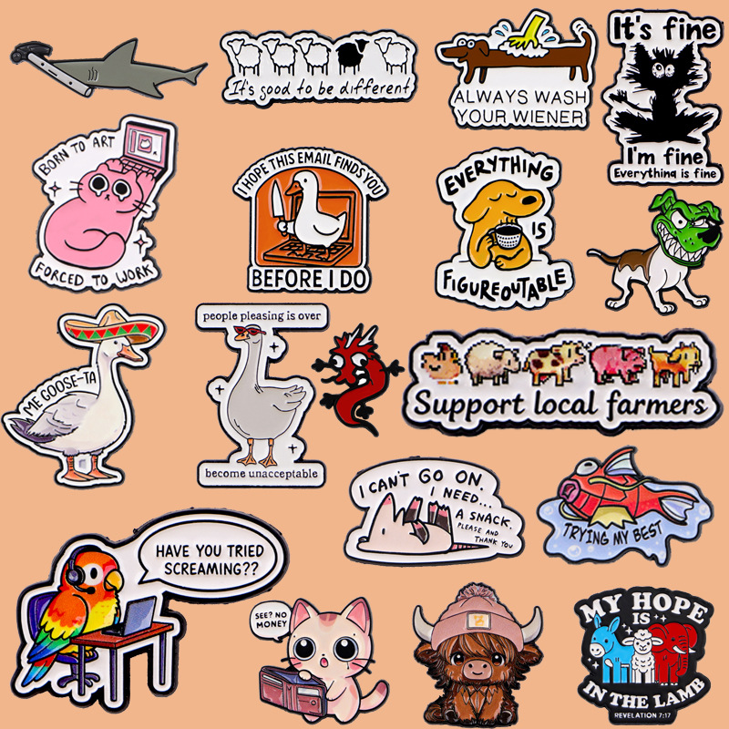 Funny Animal English Quotes Metal Brooch Pin Accessories Personalized Bag Clothing Decoration Alloy Badge Brooch