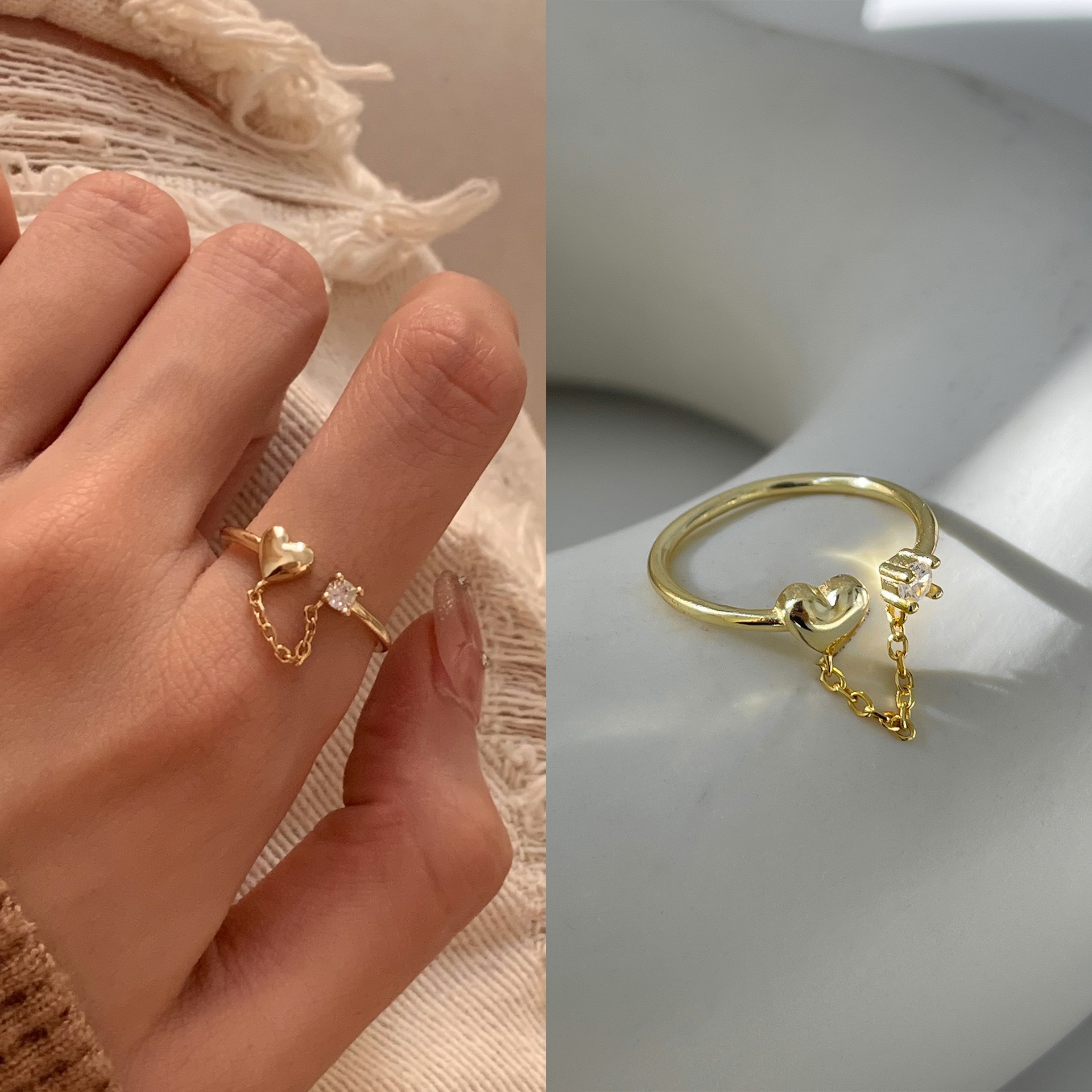 Anillo cuadrado chapado en plata S925 para mujer, anillo abierto en forma de V geométrico de moda vintage, anillo irregular para el dedo índice estilo ins.