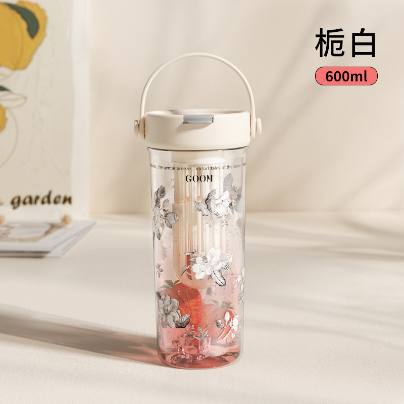 GOOM艺术手绘水杯2025新款女生吸管杯夏日高颜值便携茶水分离杯子|undefined