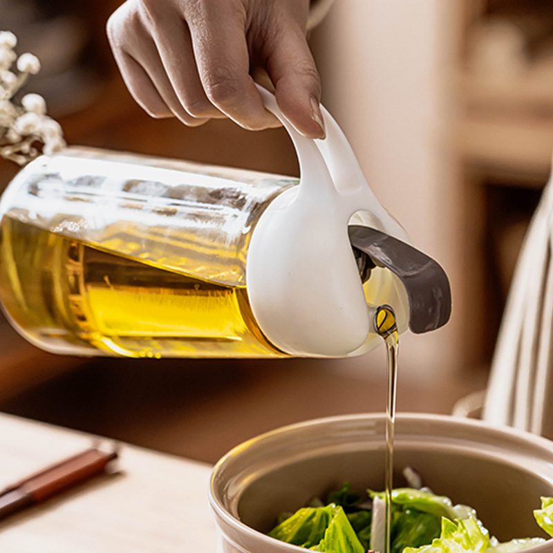 Olla de aceite de vidrio con apertura y cierre automático, olla de aceite a prueba de fugas para cocina casera, botella de aceite embotellada para salsa de soja de gran capacidad, vajilla al por mayor
