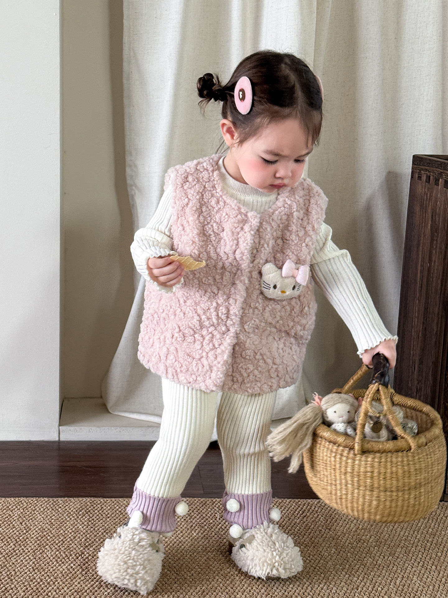 Sugar Pear ropa infantil chaleco de invierno de niñas más vello grueso 2025 nuevo chaqueta de cordero para niños ropa de bebé