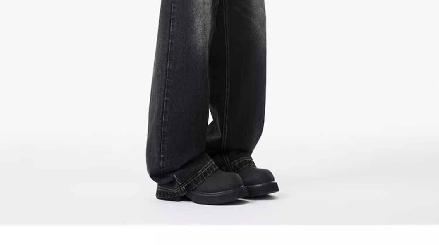 Men's Vintage Washed Denim Jeans Slightly Flared Wide-Leg Cat Whisker Detailing High-Street Style Cleanfit Black Blue (S-3XL)_mkmklike.com