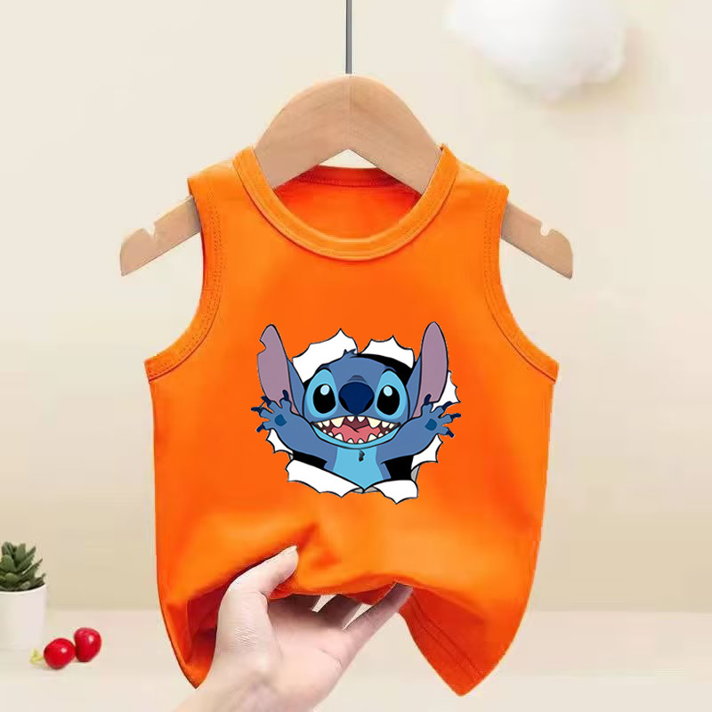 史迪仔 Stitch熱銷新品童裝中大童無袖背心卡通印花跨境一件代發
