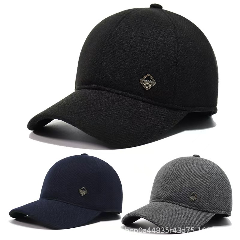 男士帽子秋冬款中老年加厚毛呢棒球帽防风护耳老年人鸭舌帽爸爸帽