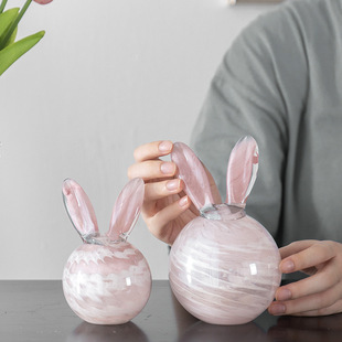 Modern minimalist glass pink jade rabbit decoration creative living room study bedroom desktop cute rabbit home decoration