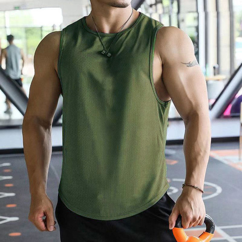 Summer New Versatile Quick-Dry Sports Fitness Sleeveless Crew Neck T-Shirt Running Training Basketball Loose Back Shirt for Men