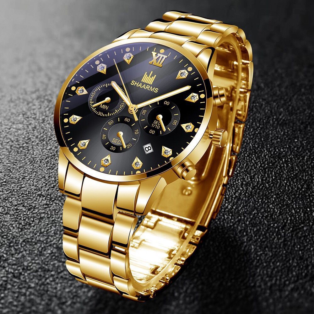 Factory Direct Supply of Fake Three-Eye Men's Casual Diamond Scale Business Calendar Steel Band Watch Men's Quartz Watch