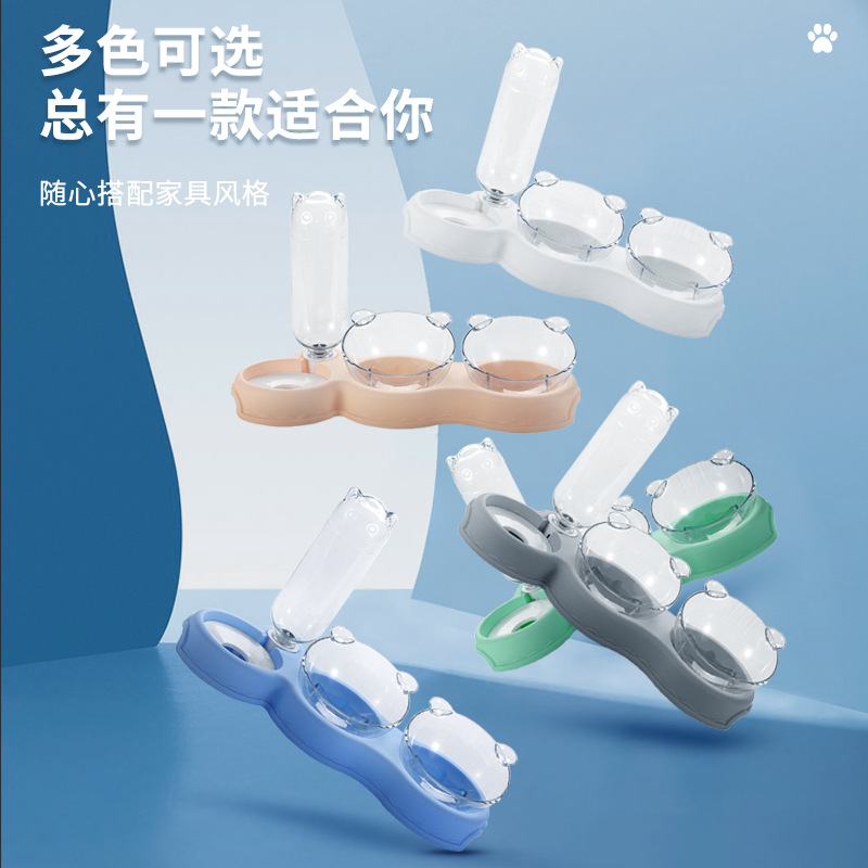 Gato doble tazón anti-mojado boca doble propósito tres tazón alimentador automático de agua automático bebedero antidetonantes perro mascota tazón gato tazón